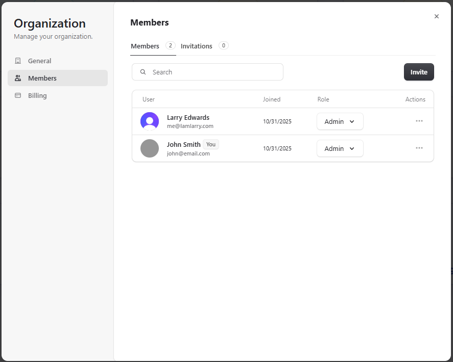 Chatigram organization members · Product screenshot